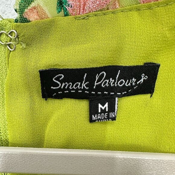 Smak Parlour Avocado & Pink Strawberry Print Woodstock Flare Dress Pinup Size M - Picture 10 of 11